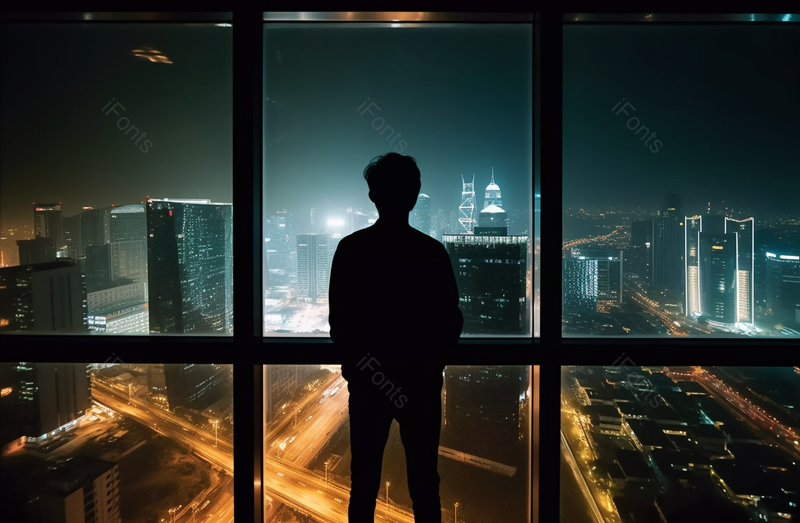在办公室内透过窗户看城市夜景,高清,摄影图,摄影图片,图片大全,摄影图免费下载